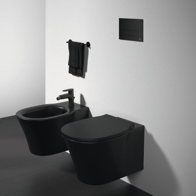 VAS WC CONNECT AIR SUSPENDAT RIMLESS+, 54.5X36.5 CM, FIXARE COMPLET ASCUNSA, SILK BLACK